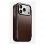 Mobiliojo telefono dėklas Nomad Modern Leather Folio, skirtas iPhone 17 Pro, oda/aliuminis, 16 cm (6,3 colio) rudas, 4 kortelių skyreliai