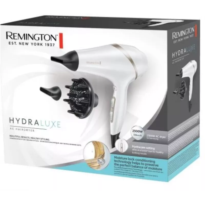 Plaukų džiovintuvas Remington AC8901 HYDRAlux 2300 W 3 temperatūros nustatymai Joninė funkcija Difuzoriaus antgalis Balta