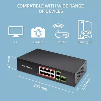 Ethernet komutatorius QOLTEC 52297 PoE RJ45 su PoE aukštyniniu ir SFP prievadu