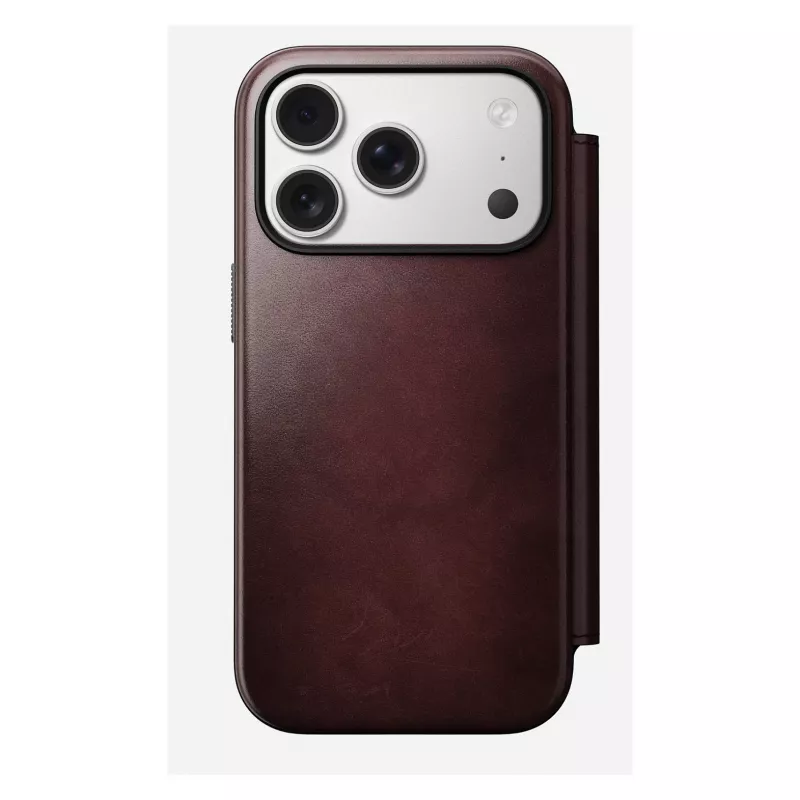 Mobiliojo telefono dėklas Nomad Modern Leather Folio, skirtas Apple iPhone 17 Pro, 6,3 colio (16 cm), oda, bordo spalvos