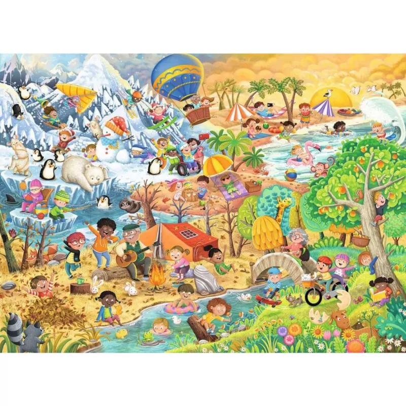 Dėlionė Ravensburger Four Seasons of Fun — 100 vnt., 2 mm storis