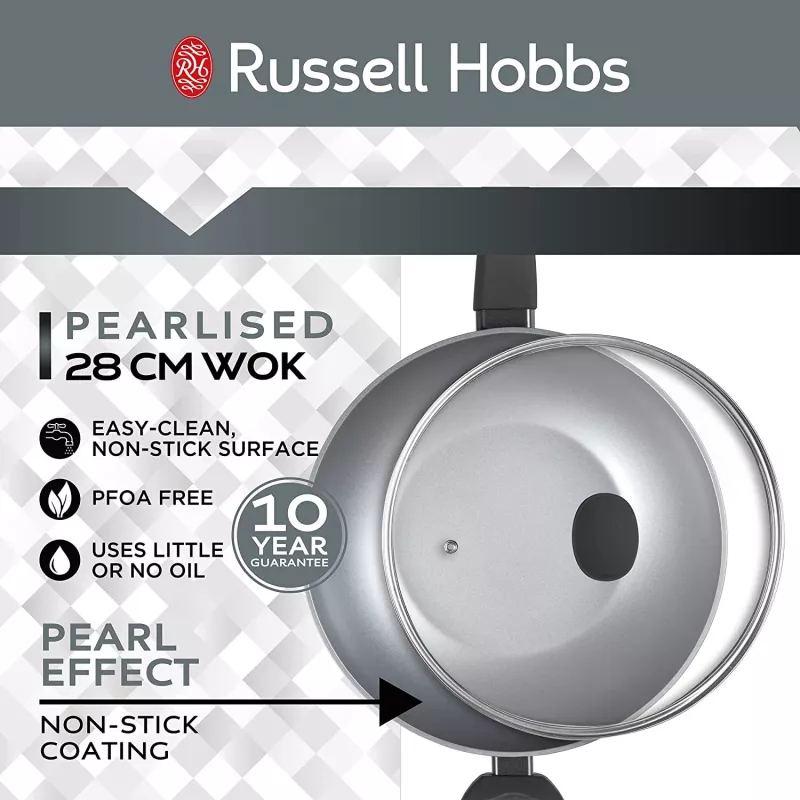 Wok Russell Hobbs RH01709EU 28 cm perlamutrinis, nelimpantis kepimo indas