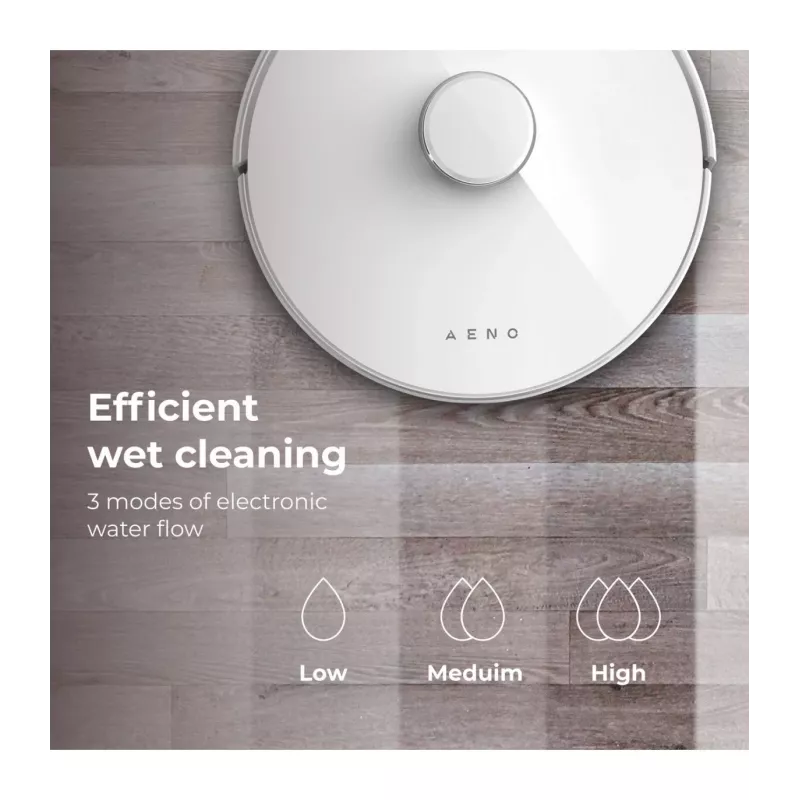 AENO Robot Vacuum Cleaner RC2S: šlapias ir sausas valymas, išmanus valdymas AENO programa, galingas japoniškas Nidec variklis, turbo režimas