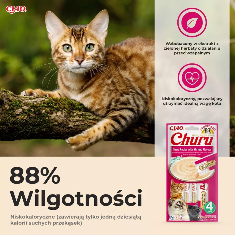 INABA Churu tunas su krevečių skoniu – kačių skanėstai – 4x14 g