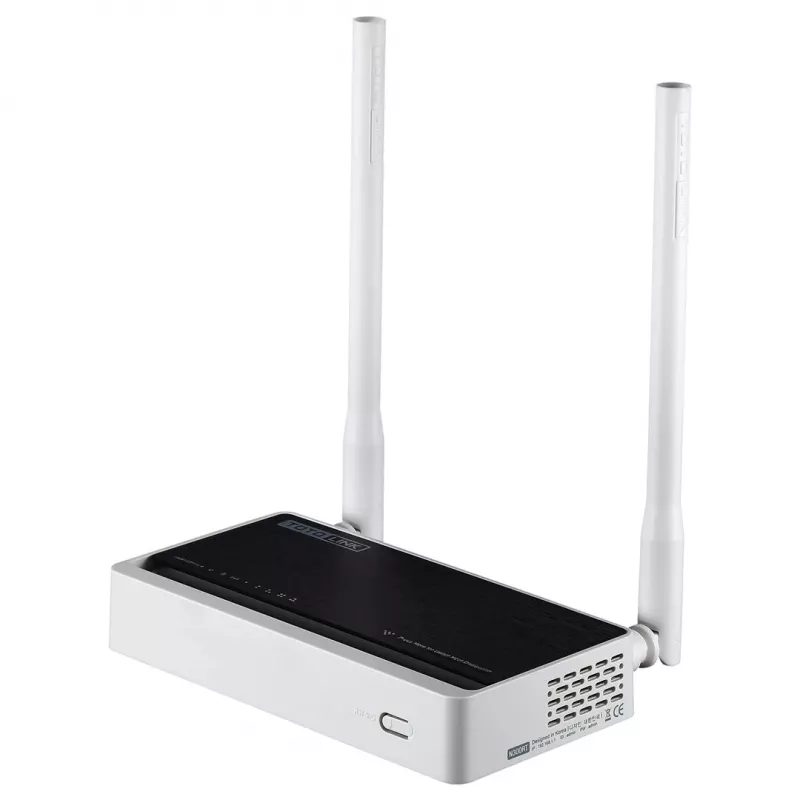 Stalinis maršrutizatorius TOTOLINK N300RT — vienos juostos 2,4 GHz Wi‑Fi 4, 300 Mbps, 5x RJ-45 Fast Ethernet prievadai, 2 išorinės 5 dBi antenos