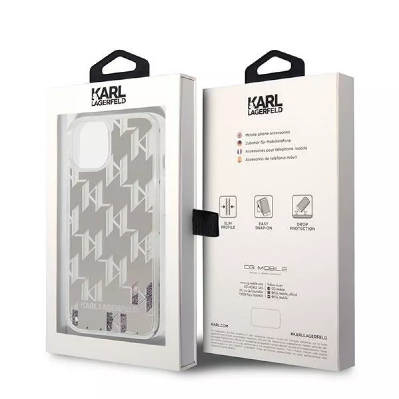 Karl Lagerfeld KLHCP14MLMNMS iPhone 14 Plus 6.7 kietas dėklas sidabrinis/sidabrinis Liquid Glitter Monogram