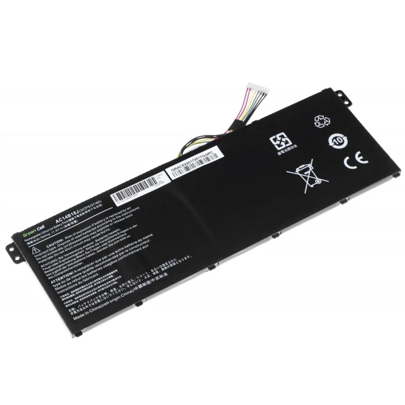 Baterija Green Cell AC52, skirta Acer Aspire E11 ES1-111M ES1-131 E15 ES1-512 Chromebook CB3-111 CB5-311, 11,4 V 2200 mAh ličio jonų, 3 elementai, juoda