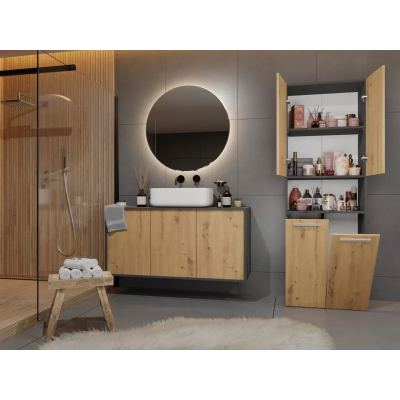 Vonios spintelė Top e Shop NEL 2K DK ANT/ART KP — Grafitas/Ąžuolas, laisvai pastatoma, 600×300×1740 mm, 3 lentynos