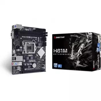 Pagrindinė plokštė BIOSTAR H61MHV3 micro ATX, Intel H61 mikroschemų rinkinys, LGA 1155, DDR3, 2x DIMM, 4x SATA II, HDMI, VGA