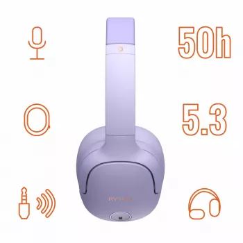 Ausinės MANTA HDP1001PU Rytmo Elegance Purple ant ausų uždedamos, laidinės, modelis HDP1001PU