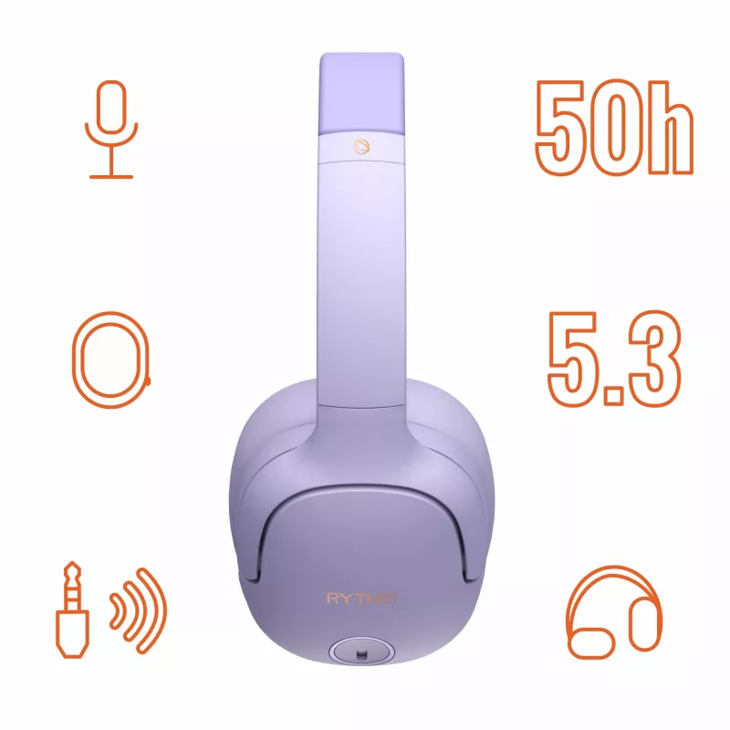 Ausinės MANTA HDP1001PU Rytmo Elegance Purple ant ausų uždedamos, laidinės, modelis HDP1001PU