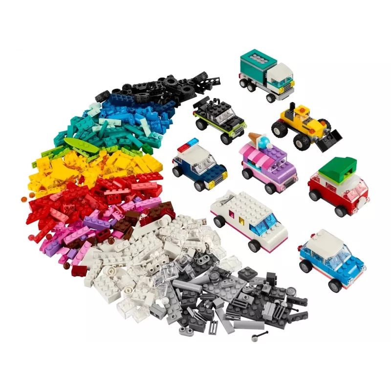 LEGO Classic kūrybinės transporto priemonės – spalvingų automobilių modelių rinkinys su policijos automobilio žaislu ir 11023 klasikine žalia pagrindo plokšte 32x32, skirta pievos statybai