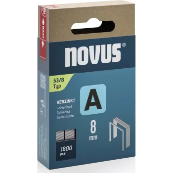 “NOVUS A” tipo 53, 8 mm segtukų papildymai, 1800 vnt. pakuotė, skirti sunkiasvoriams segtuvams