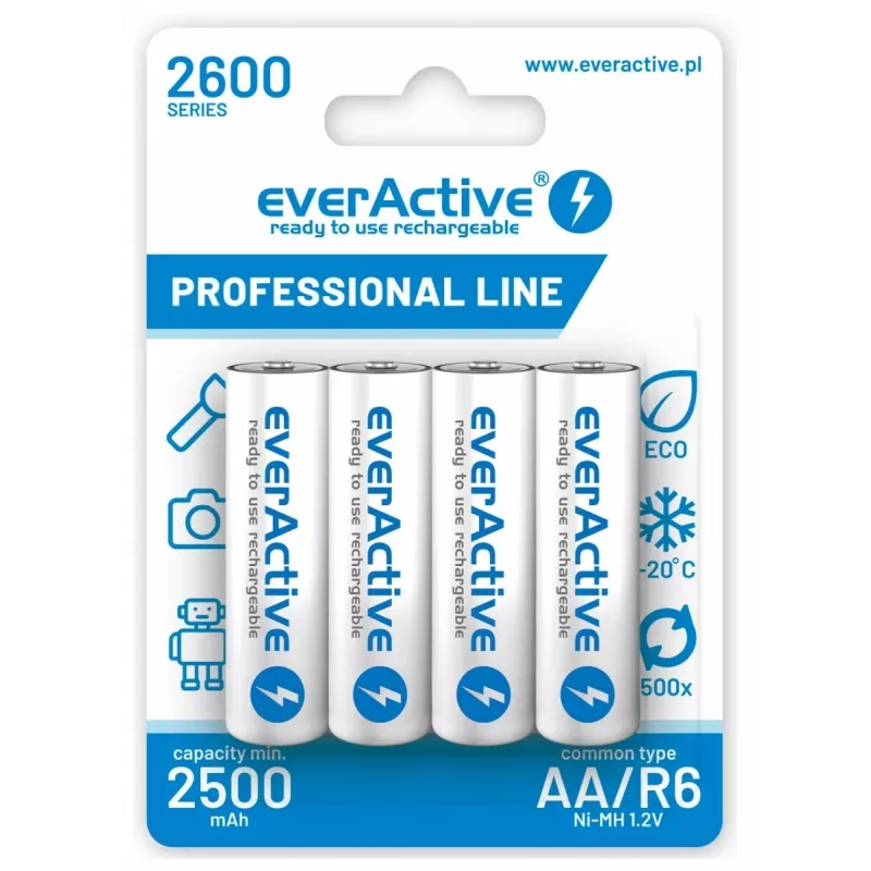 Baterii Reincarcabile R6 AA 2600mAh EverActive Professional pakuotės turinys 1x lizdinė pakuotė