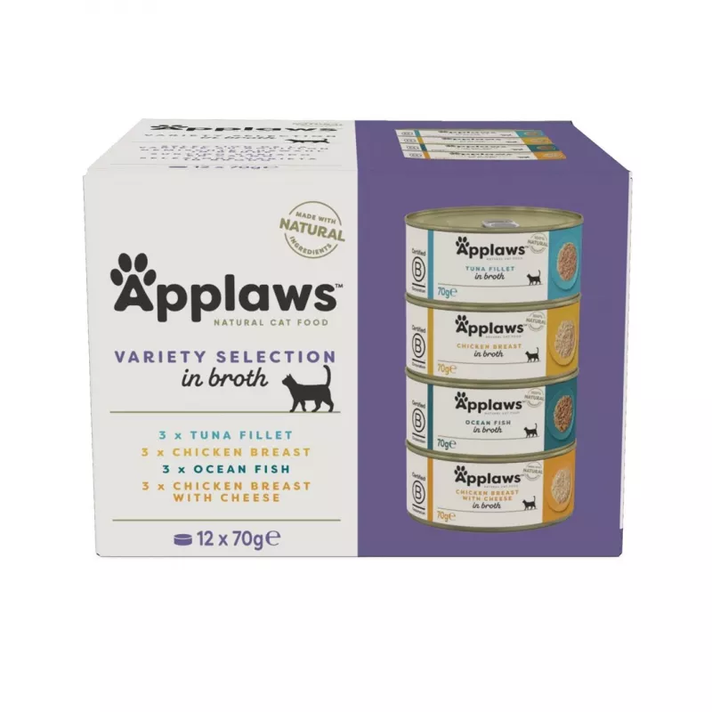 APPLAWS įvairovės pasirinkimo multipakuotė sultinyje - šlapias kačių ėdalas - 12x70g