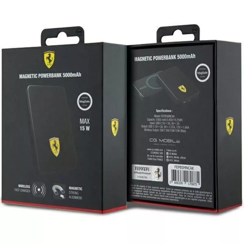 Ferrari Galiabank FEPB5MNCAK 15W 5000mAh Juoda/Juoda Metal Logo MagSafe