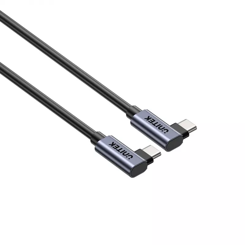 USB-C laidas Unitek C14147ABK01-1M, 1 m, 90° kampuoti jungtys, USB PD 3.0 100W, duomenys 480 Mbps, juoda
