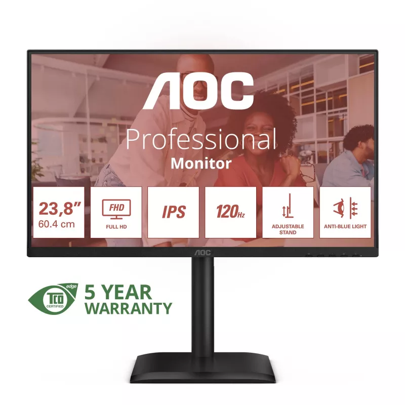 AOC 24E4U kompiuterio monitorius 60.5 cm (23.8 colio) 1920 x 1080 pikselių Full HD LED juodas