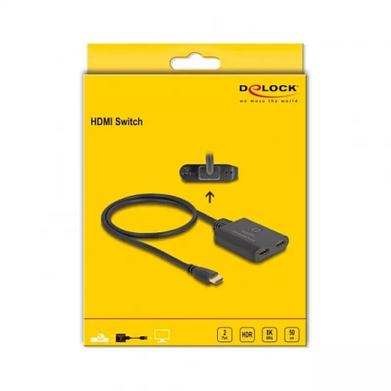 DeLOCK HDMI jungiklis 2 x HDMI į 1 x HDMI 8K 60 Hz integruotas kabelis 50 cm