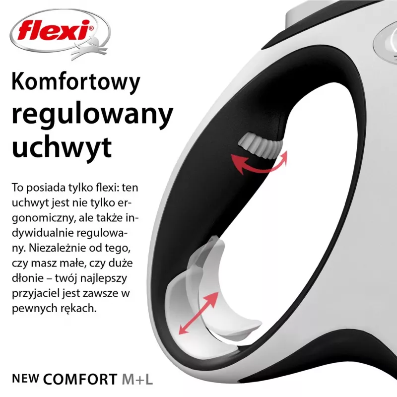 Flexi nauja COMFORT 8 m juodas, pilkas šunų ištraukiamas pavadėlis