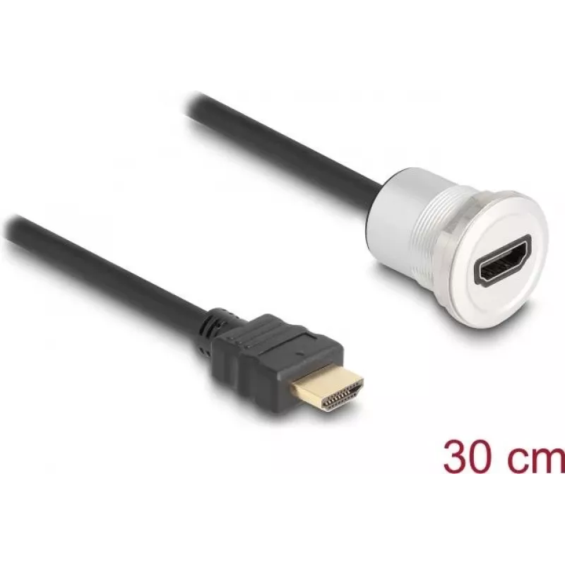 HDMI laidas DeLOCK 88180 0,3 m HDMI A tipo kištukas į lizdą juodas sidabrinis