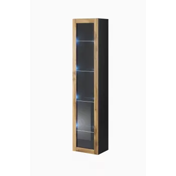 Vitrina Cama Meble VIGO 180 montuojama prie sienos stiklinė spinta 1800×400×300 mm juoda/wotan ąžuolas