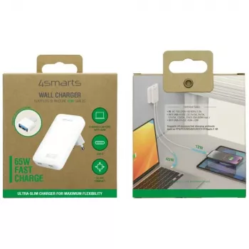 Įkroviklis FlatPlug 65W GaN Dual USB-C baltas