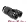 Pneumatinis Y-sujungiklis DELOCK 2×8 mm → 1×10 mm su tvirtinimo anga, metalas/plastikas, 44 mm