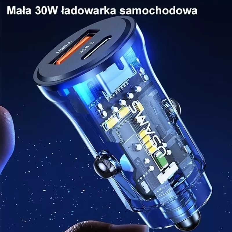 Automobilinis pakrovėjas usams CC164CC01 30W su 1×USB-A ir 1×USB-C greitam įkrovimui