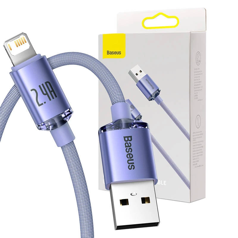 Baseus Crystal Shine laidas USB į Lightning, 2,4 A, 2 m (violetinis)