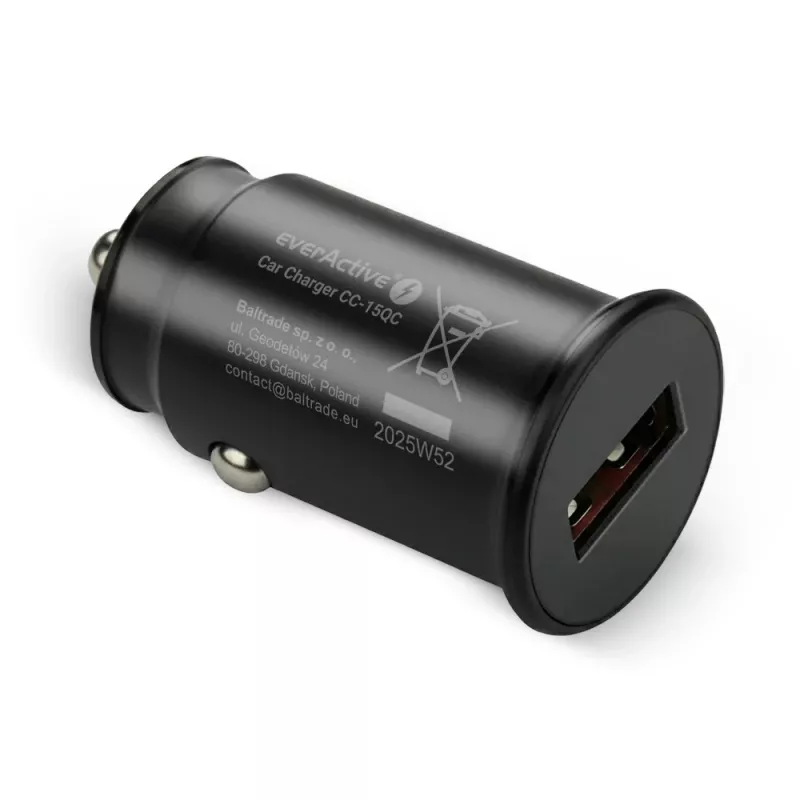 Automobilinis įkroviklis everActive CC-15QC QC3.0 18W 1x USB su laidu