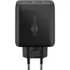 USB-C dvigubas greitasis įkroviklis, PD, GaN, 65 W (juodas, 1x USB-C, 1x USB-A, maitinimo tiekimas)