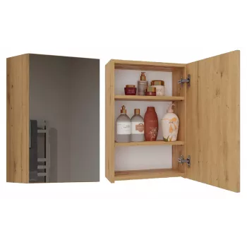 Vonios spintelė viršutinė e shop POLA 1DL ARTISAN — montuojama ant sienos, ąžuolo spalvos rėmas, 400×220×600 mm, 3 lentynos