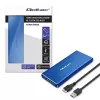 SSD dėžutė QOLTEC 51832 — išorinė M.2 SATA, USB 3.0, iki 2 TB, mėlyna, palaiko 30 mm diskus, 4 lizdai