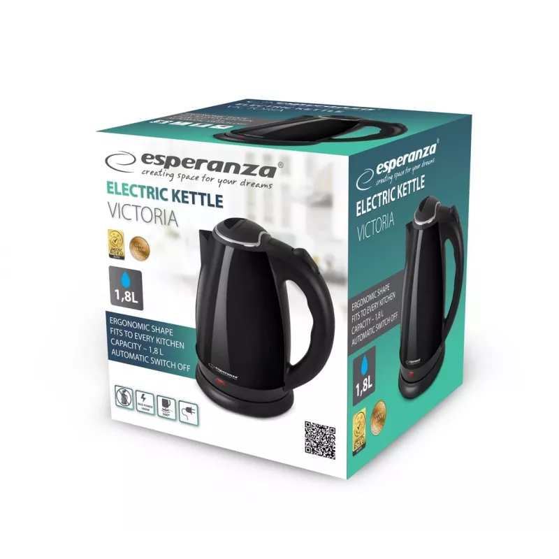 Elektrinis virdulys ESPERANZA EKK113K 1,8 l 1800 W, nerūdijantis plienas, juodas, belaidis