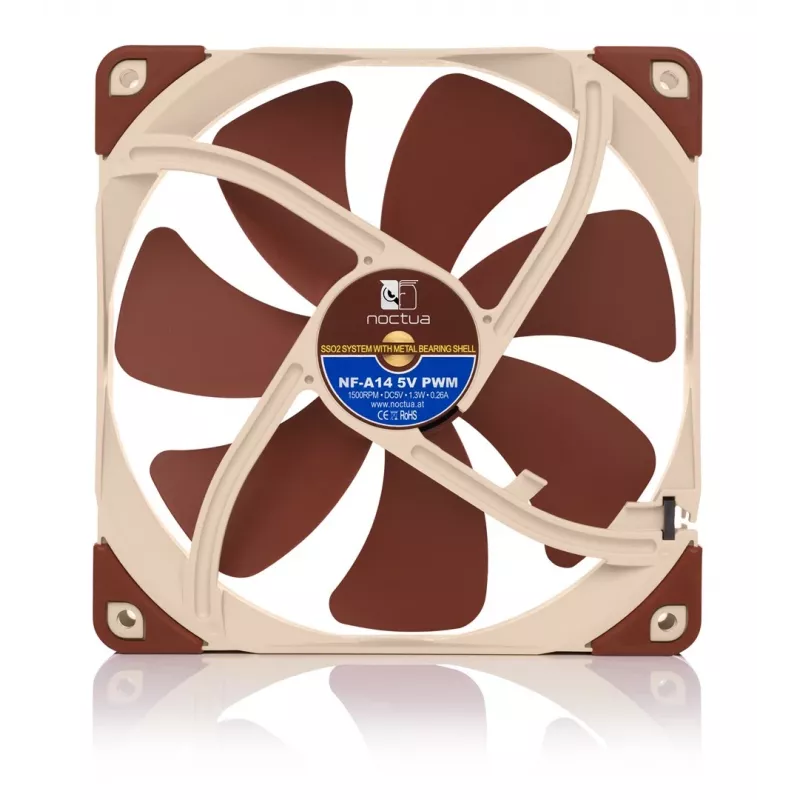 Ventiliatorius Noctua NF-A14 140 mm PWM 5 V 1,3 W bronzinė/smėlio, 1500 RPM, 140,2 m³/h, 24,6 dB
