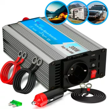 Įtampos keitiklis Extralink OPIP-300W 12V 300W gryna sinusoidė, aliuminio korpusas, aktyvus aušinimas