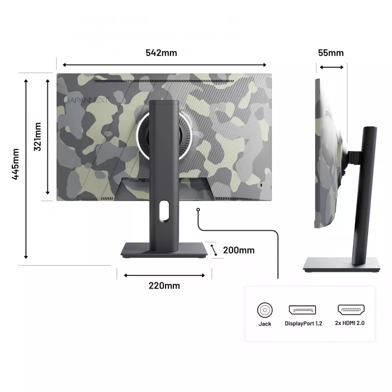 JAPANNEXT JN-IPS238FHD200F-HSP-CAMO kompiuterio monitorius 61 cm (24 col.) 1920 x 1080 taškų Full HD LCD juodas