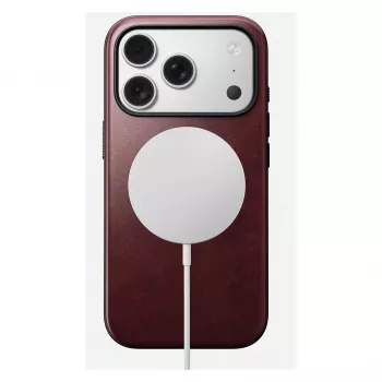 Mobiliojo telefono dėklas Nomad Modern Leather Case, skirtas „iPhone 17 Pro“, oda + TPU + PC, tinka 16 cm (6,3 col.) ekranui, Bordo