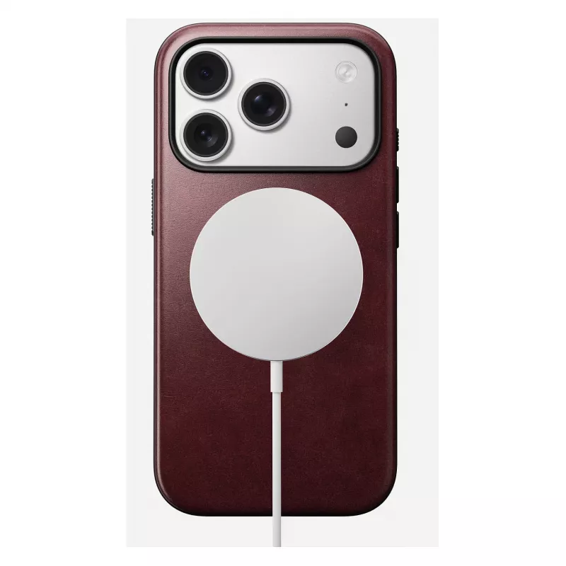 Mobiliojo telefono dėklas Nomad Modern Leather Case, skirtas „iPhone 17 Pro“, oda + TPU + PC, tinka 16 cm (6,3 col.) ekranui, Bordo
