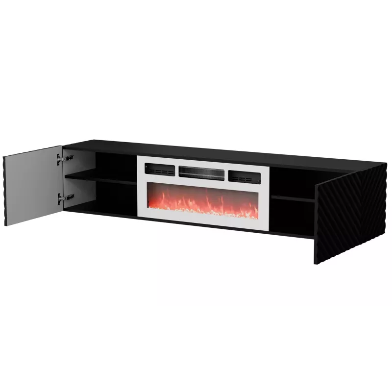 Cama RTV spintelė LARA 183x35x37 juodas matinis + baltas židinys