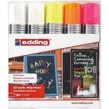 Chalk Marker Edding 4090 Chisel Oranžinė Rožinė Balta Geltona 5 vnt.
