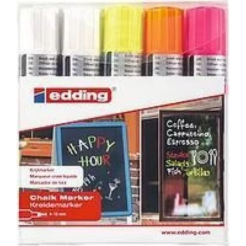 Chalk Marker Edding 4090 Chisel Oranžinė Rožinė Balta Geltona 5 vnt.