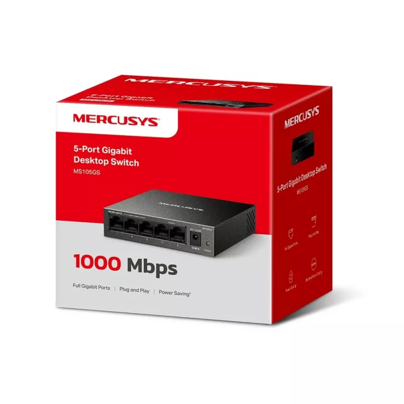Mercusys MS105GS - Darbalaukio jungiklis, 5 Gigabit prievadai, juoda