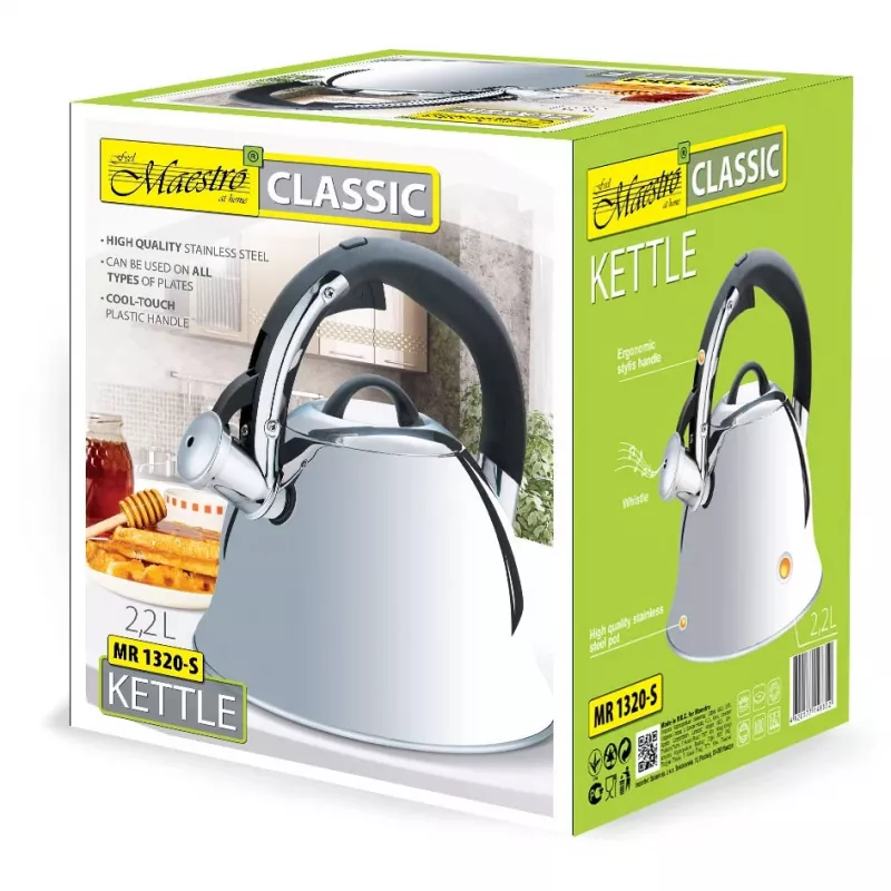 Maestro MR-1320-S virdulys ant viryklės su švilpuku, 2,2 l, nerūdijantis plienas