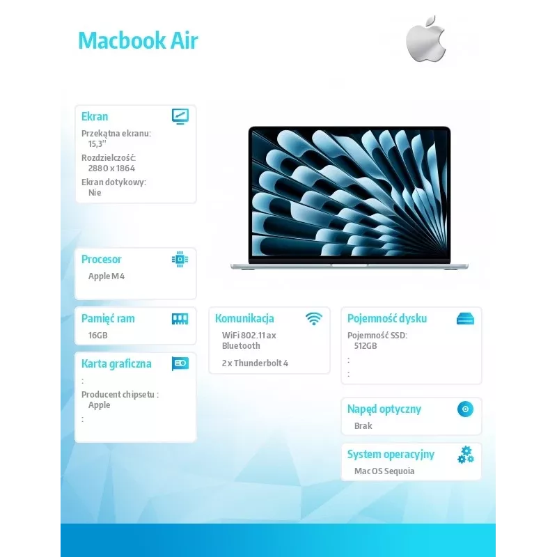 “MacBook Air 15,3 colio: M4 10/10, 16GB, 512GB, 35W - Dangaus mėlyna - MC7A4ZE/A/D1”