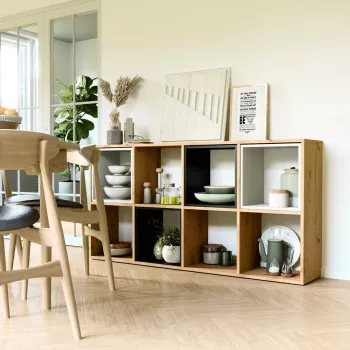 Svetainės knygų spinta Top e Shop MALAX 2X4 ARTISAN, natūrali mediena, 8 lentynos, 1470×300×750 mm