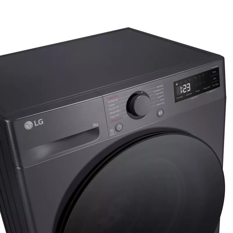 Skalbimo mašina LG F2WR508S2M — priekinio įkrovimo, 8 kg, 1200 aps./min, A efektyvumo, 60×48 cm, LED, vidutiniškai juoda