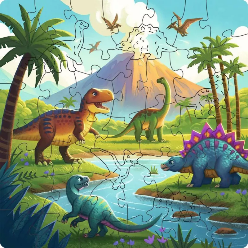 Medinės dėlionės vaikams – Dinozaurų pasaulis (44 dalys)
