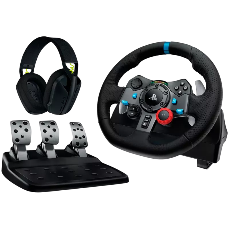 LOGITECH G29 EU + G435 Juoda Gaming Controller Aliuminis Juodas USB Vairas + pedalai + ausinės PC